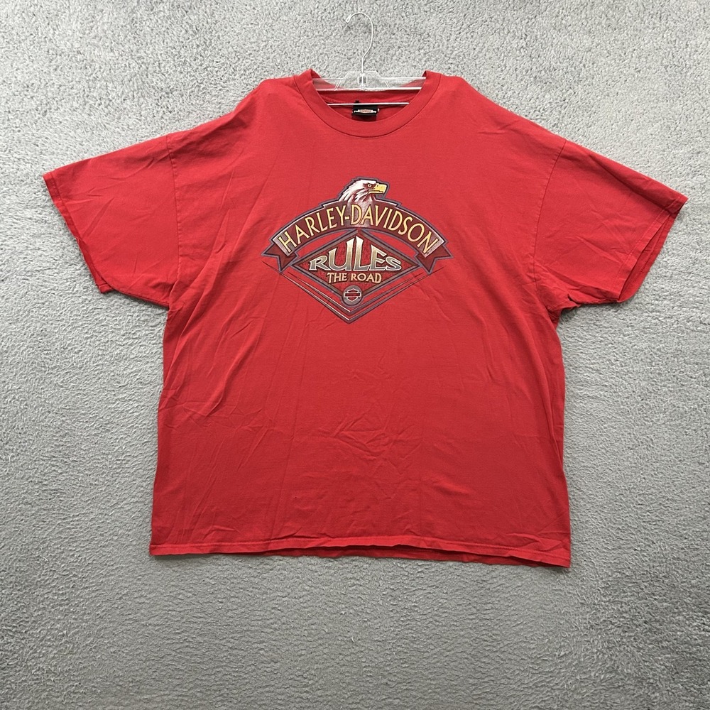 Harley Davidson Shirt Mens 3XL XXXL Red Short Sleeve Crew Neck Biker Eagle Y2K